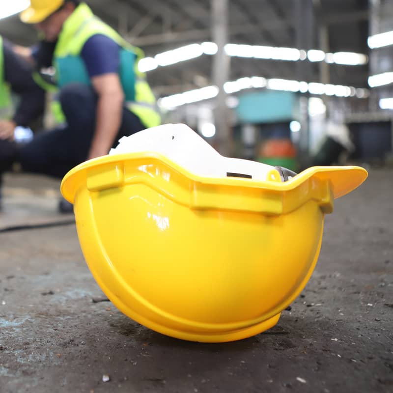 Shot of a construction worker's helmet on the floor following an accident.